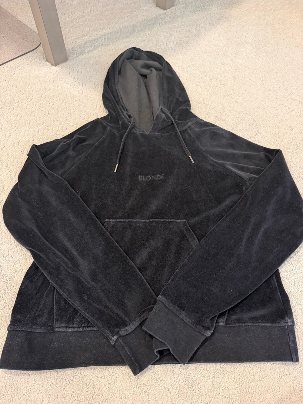 Blonde Brunette the Label Size XS/S Black Velour Hooded Sweatshirt